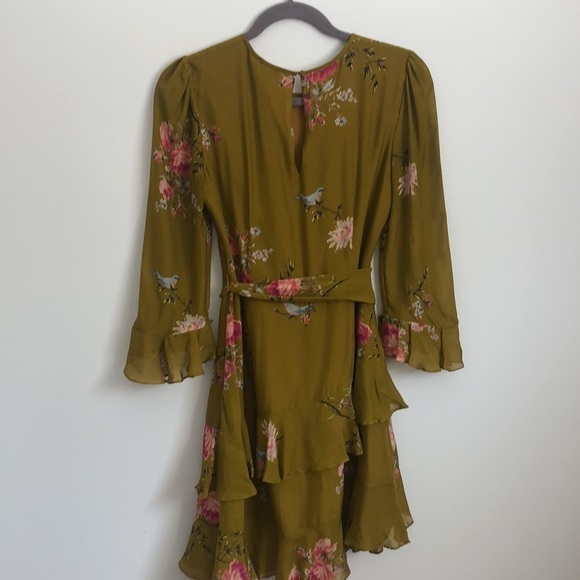 Joie silk Kayane charteuse green and pink floral dress Sz 4 - Picture 8 of 10